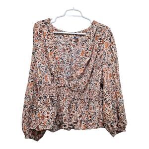 Old Navy Floral Smocked Peplum Blouse Boho Long Sleeve 3X